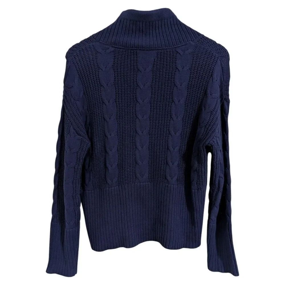Alashan Navy Blue Cotton Cashmere Cable Knit Funnel Neck Sweater Size S - Picture 3 of 5